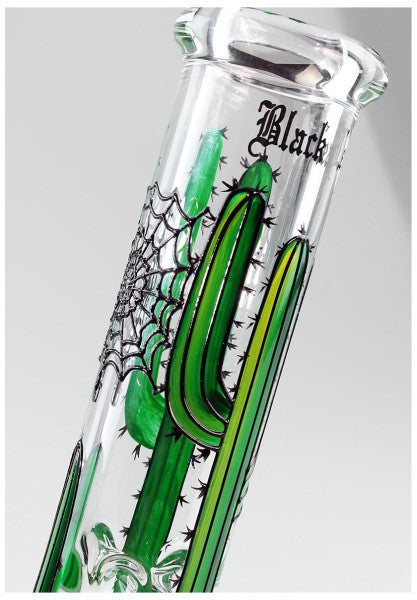 Ice Bong in Vetro Cactus Hand Painted Flask 32cm - Black Leaf