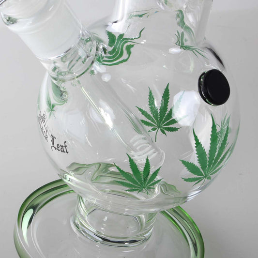 Ice Bong in Vetro Green Purple Leaves Bent 35cm - Black Leaf