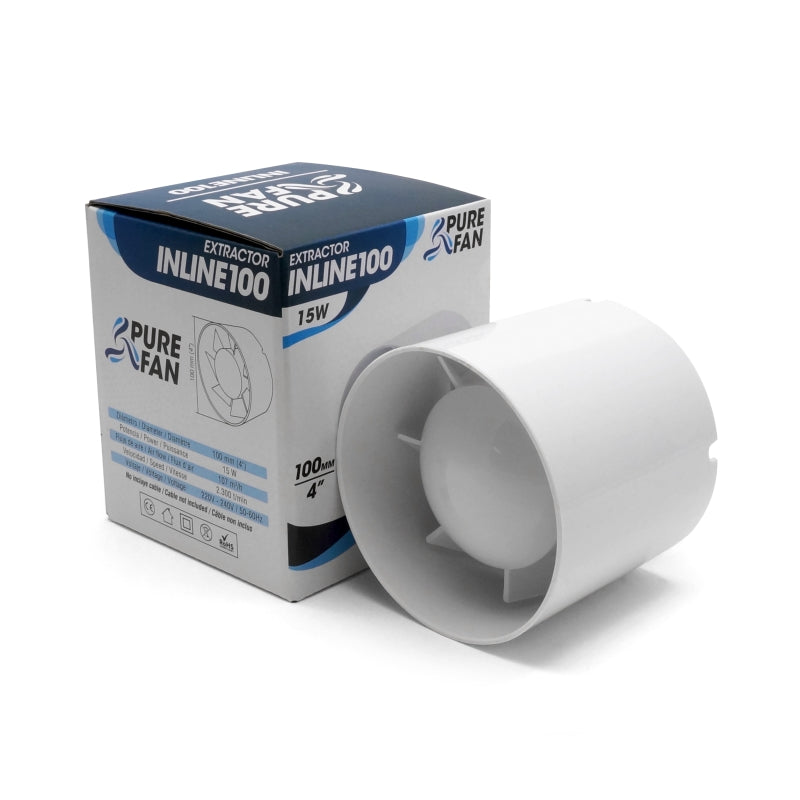 Estrattore Inline 100 (4"), 15W, 2.300 t/min, 107m3/h - Pure Fan