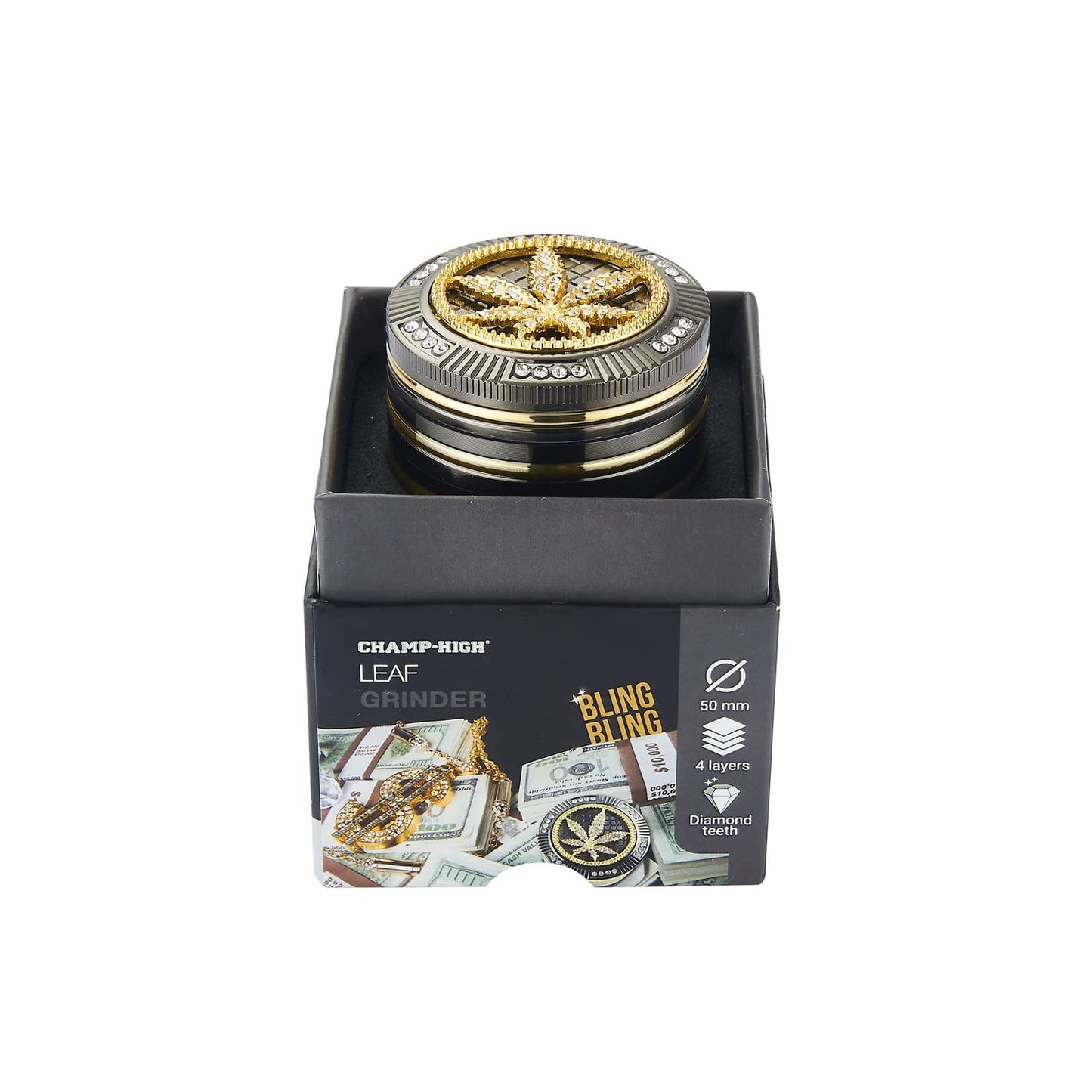 Grinder Bling Bling Leaf 50mm 4 Livelli - Champ High