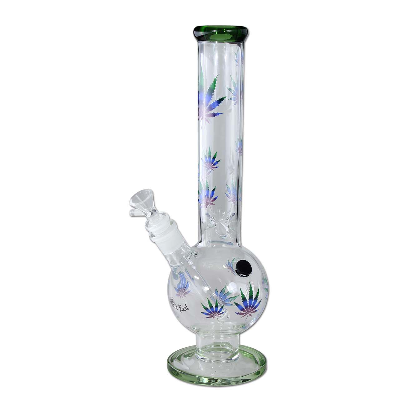 Ice Bong in Vetro Green Leaves 35cm - Black Leaf