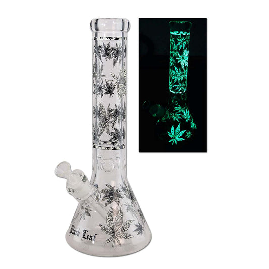 Ice Bong in Vetro Glow in the Dark 35cm - Black Leaf