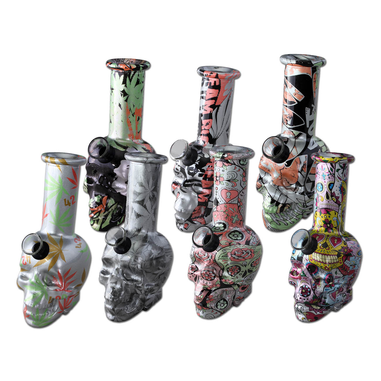 Bong in Vetro Skull 15cm - Black Leaf