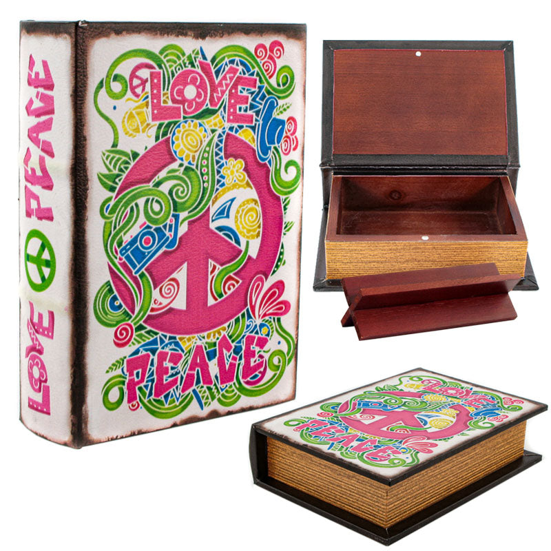 Scatola libro in legno Love & Peace